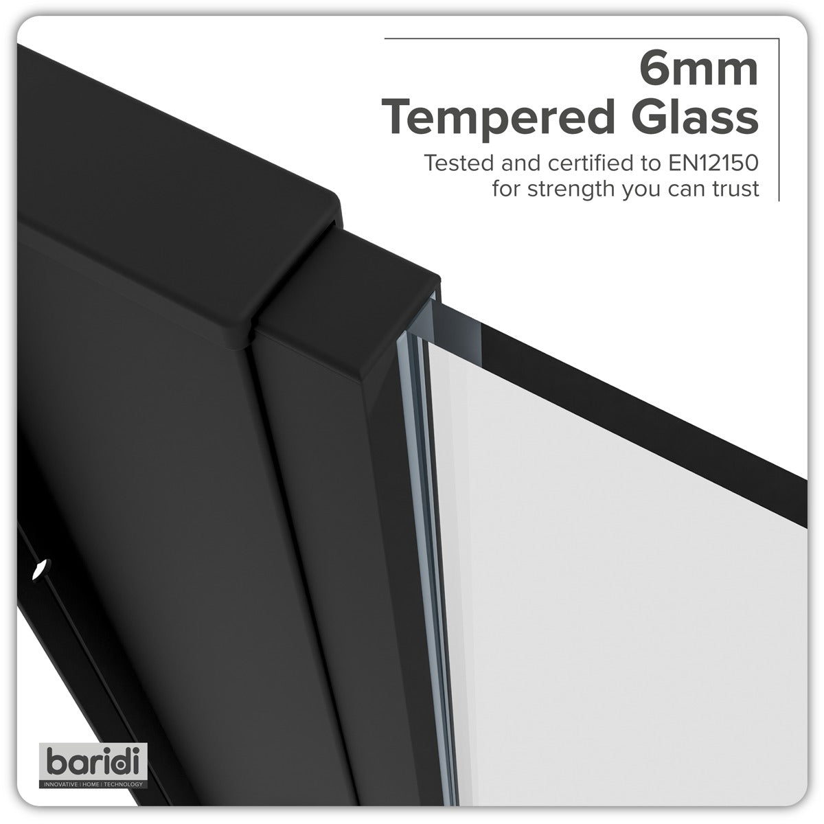 Baridi Side Panel for Sliding Shower Doors, 6mm Tempered Glass - Black DH297