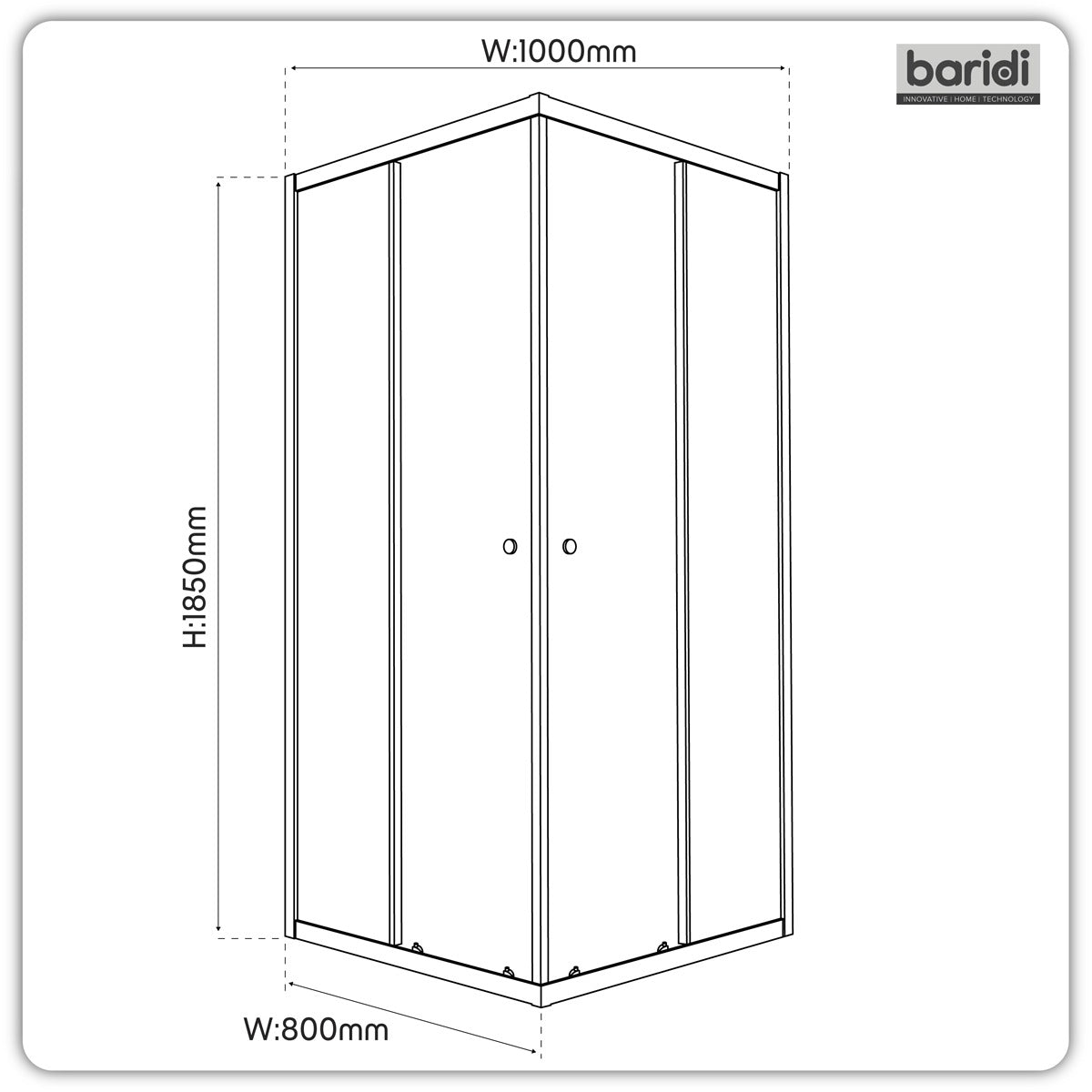 Baridi Corner Shower Entry Enclosure 1000 x 800 x 1850mm with 6mm Tempered Glass - Chrome DH300