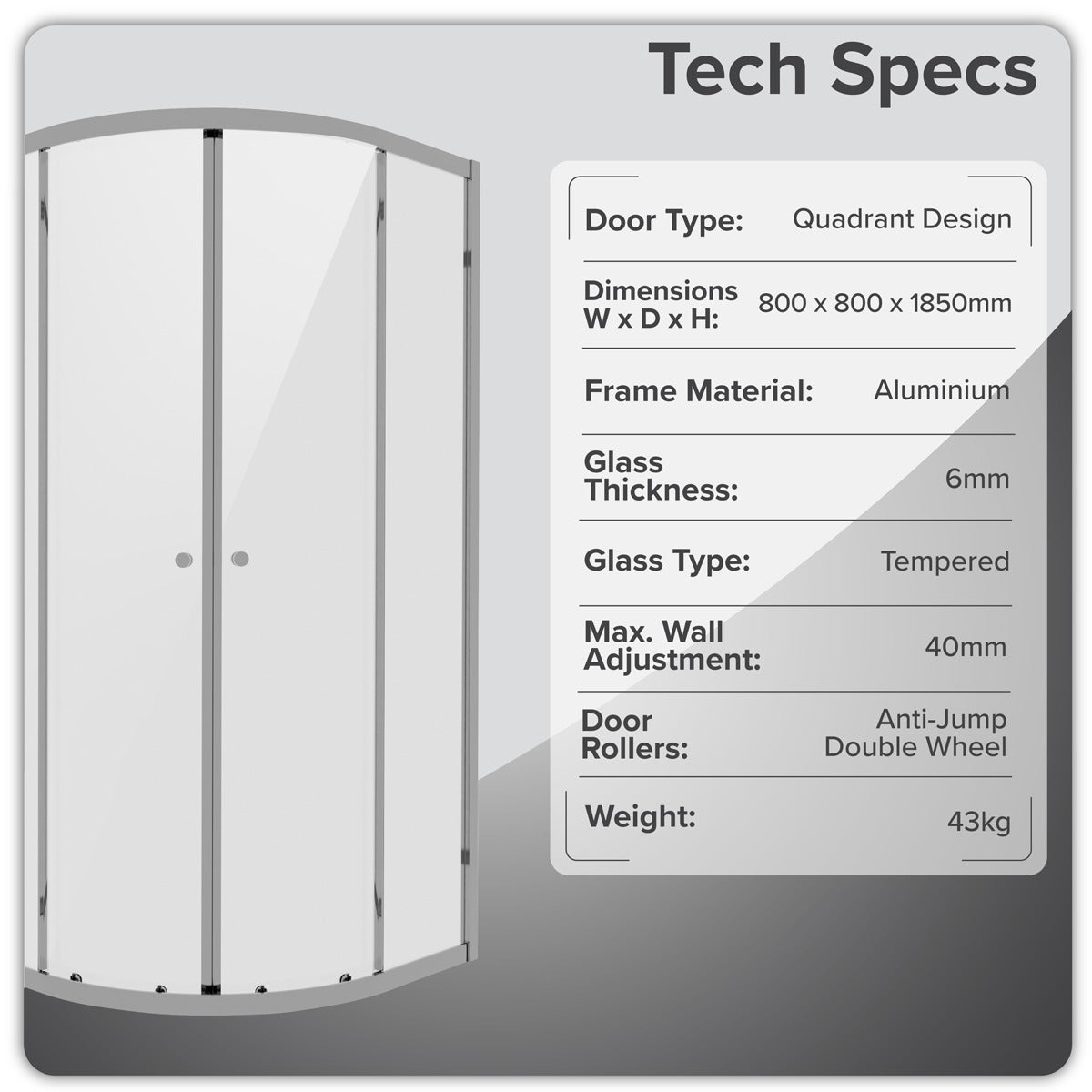 Baridi Quadrant Shower Entry Enclosure 800 x 800 x 1850mm with 6mm Tempered Glass - Chrome DH301