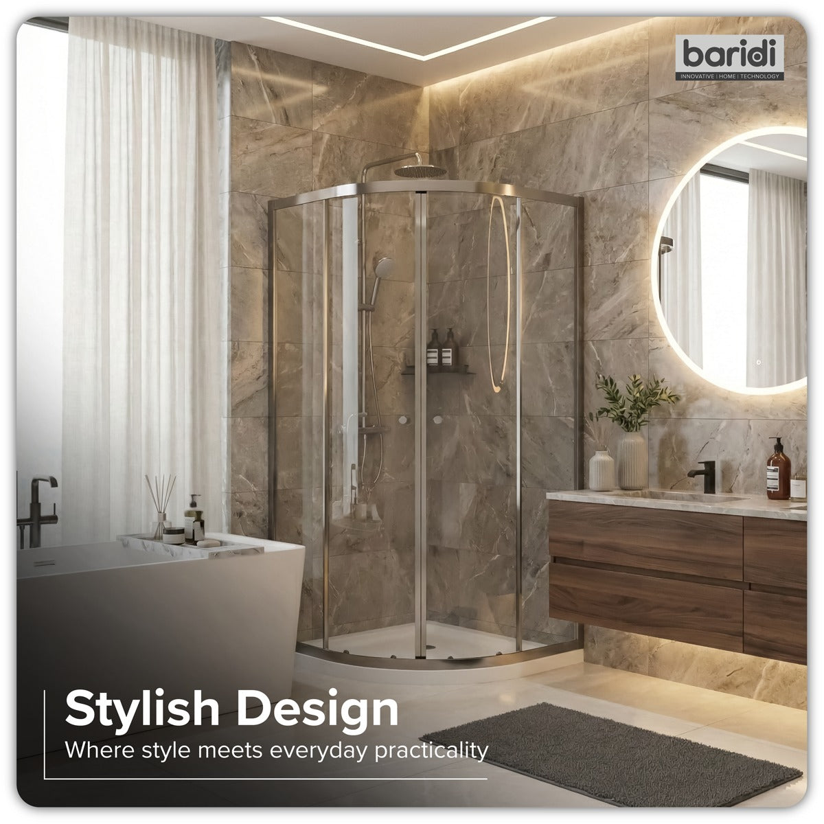Baridi Quadrant Shower Entry Enclosure 900 x 900 x 1850mm with 6mm Tempered Glass - Chrome DH302