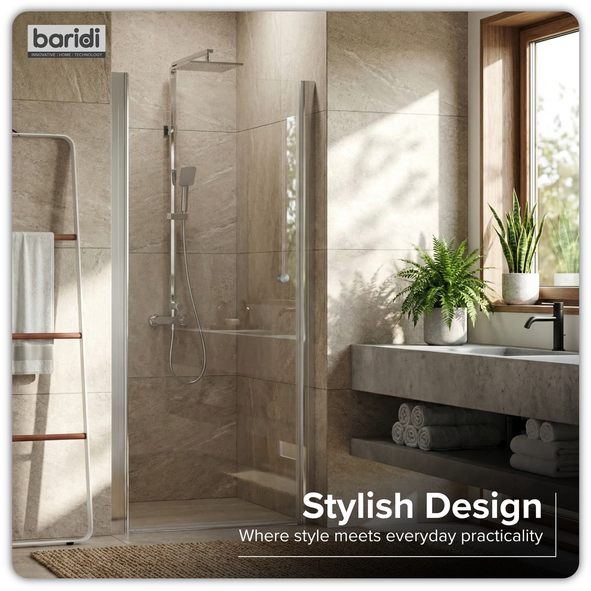 Baridi Pivot Shower Door 800 x 1850mm, 6mm Tempered Glass, Reversible - Chrome DH303