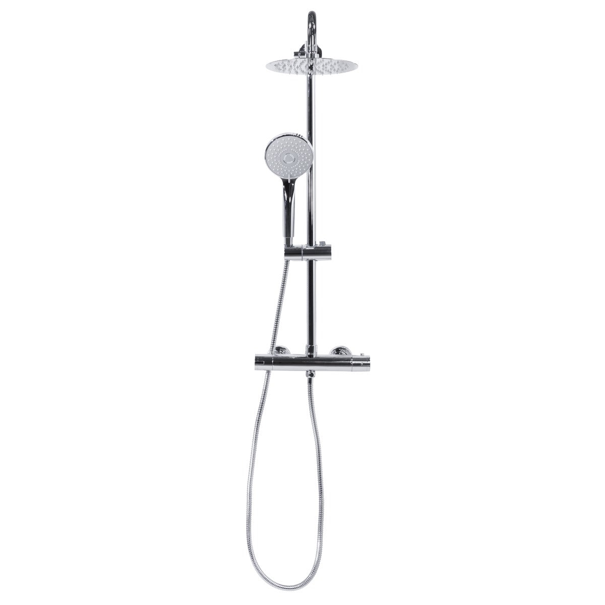 Baridi Thermostatic Shower Mixer Set, 20cm Round Head, Adjustable Rail - Chrome DH314