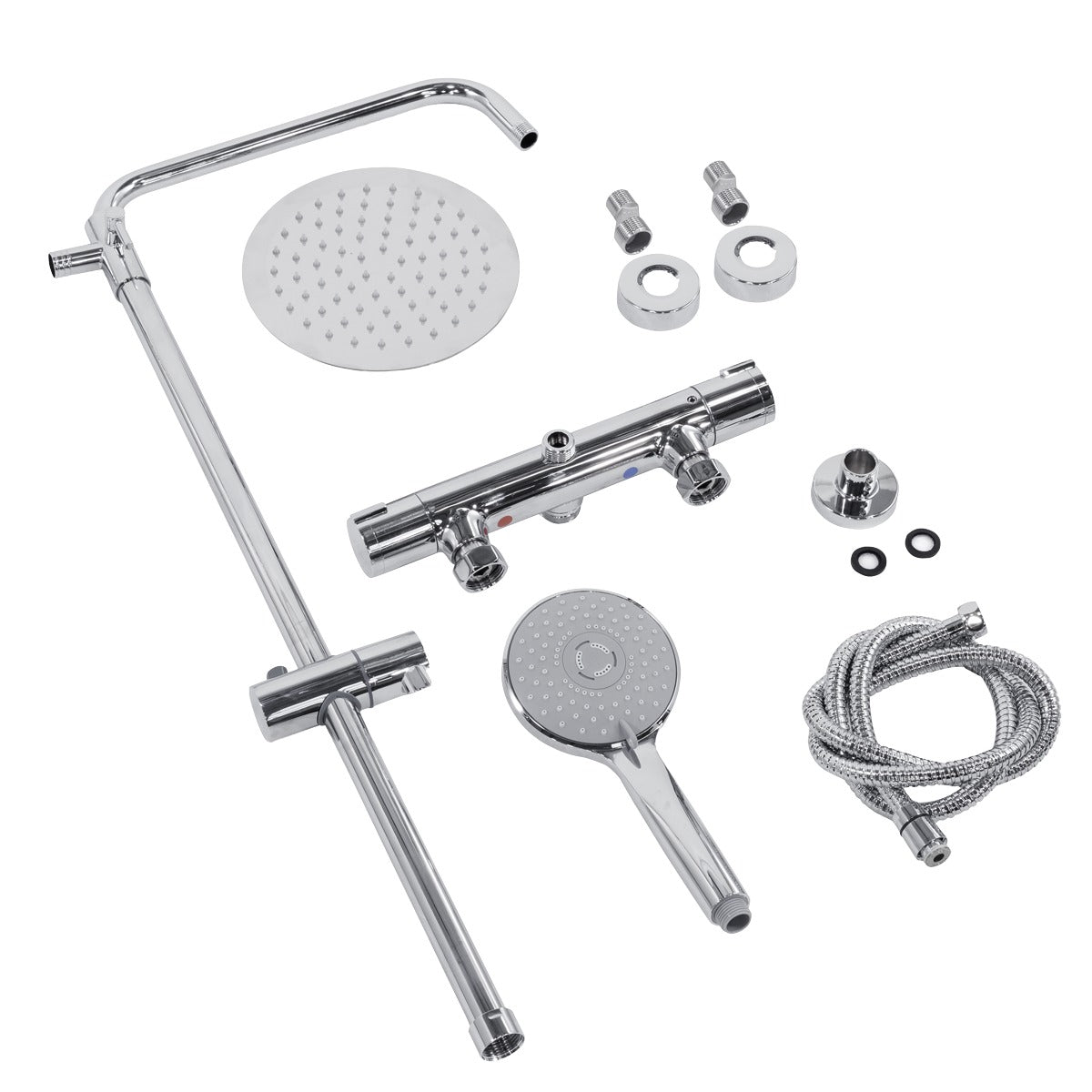 Baridi Thermostatic Shower Mixer Set, 20cm Round Head, Adjustable Rail - Chrome DH314