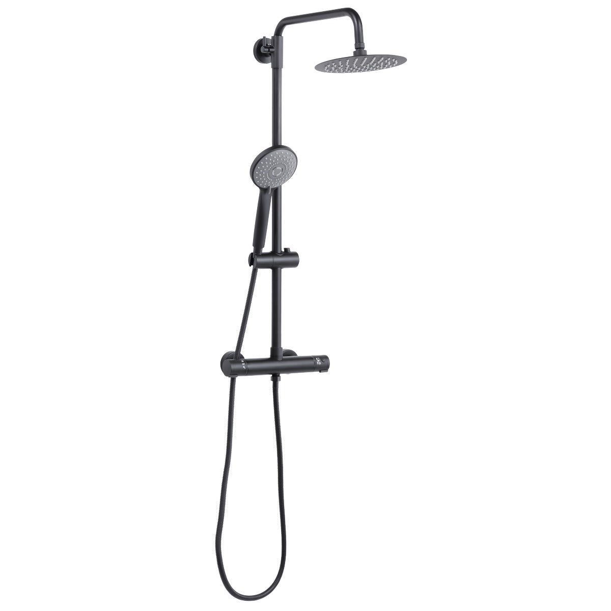 Baridi Thermostatic Shower Mixer Set, 20cm Round Head, Adjustable Rail - Black DH315