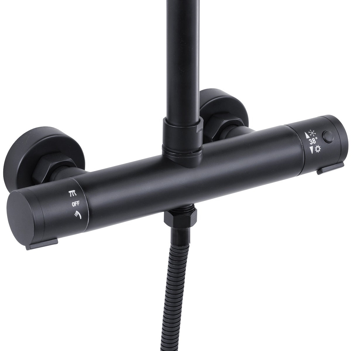Baridi Thermostatic Shower Mixer Set, 20cm Round Head, Adjustable Rail - Black DH315