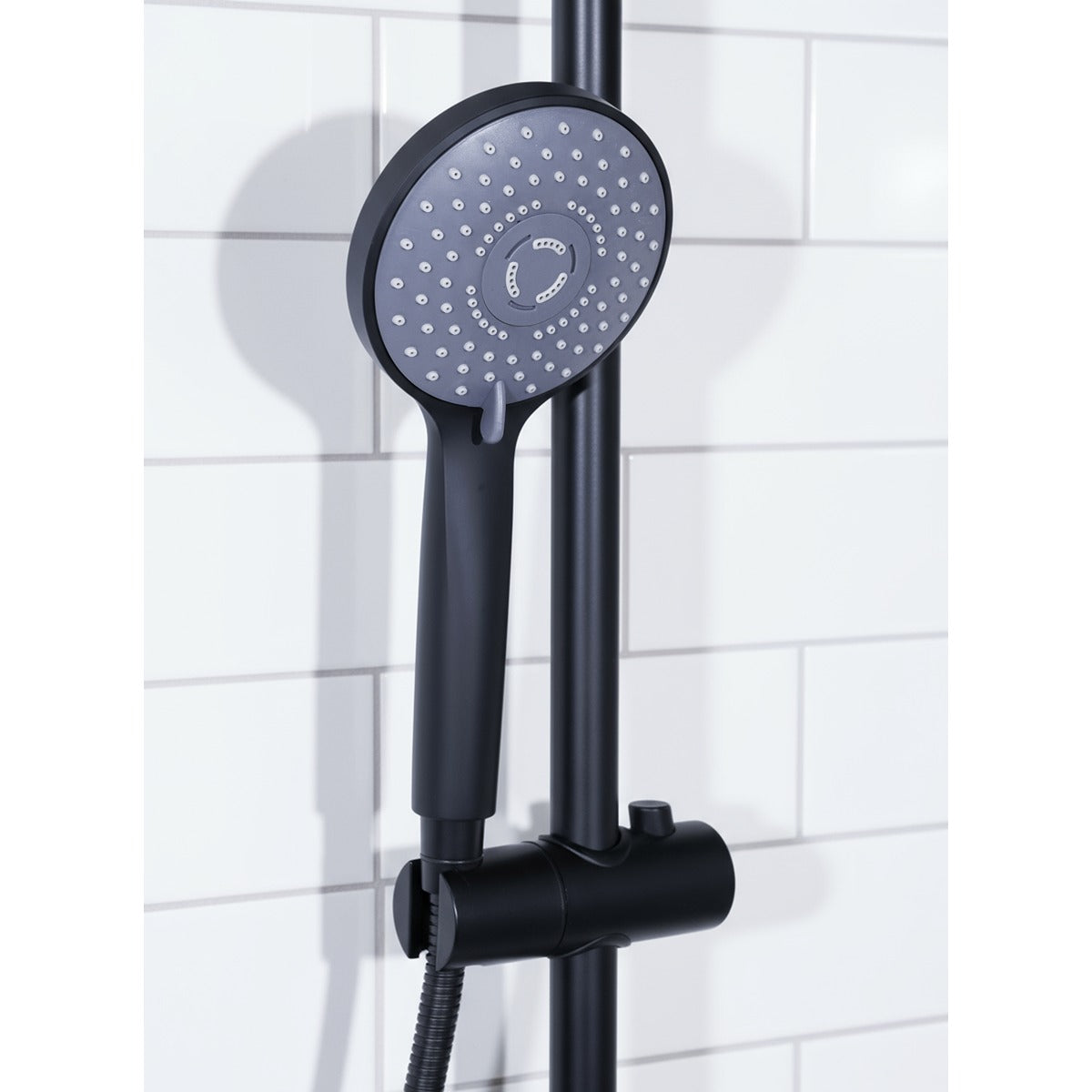Baridi Thermostatic Shower Mixer Set, 20cm Round Head, Adjustable Rail - Black DH315