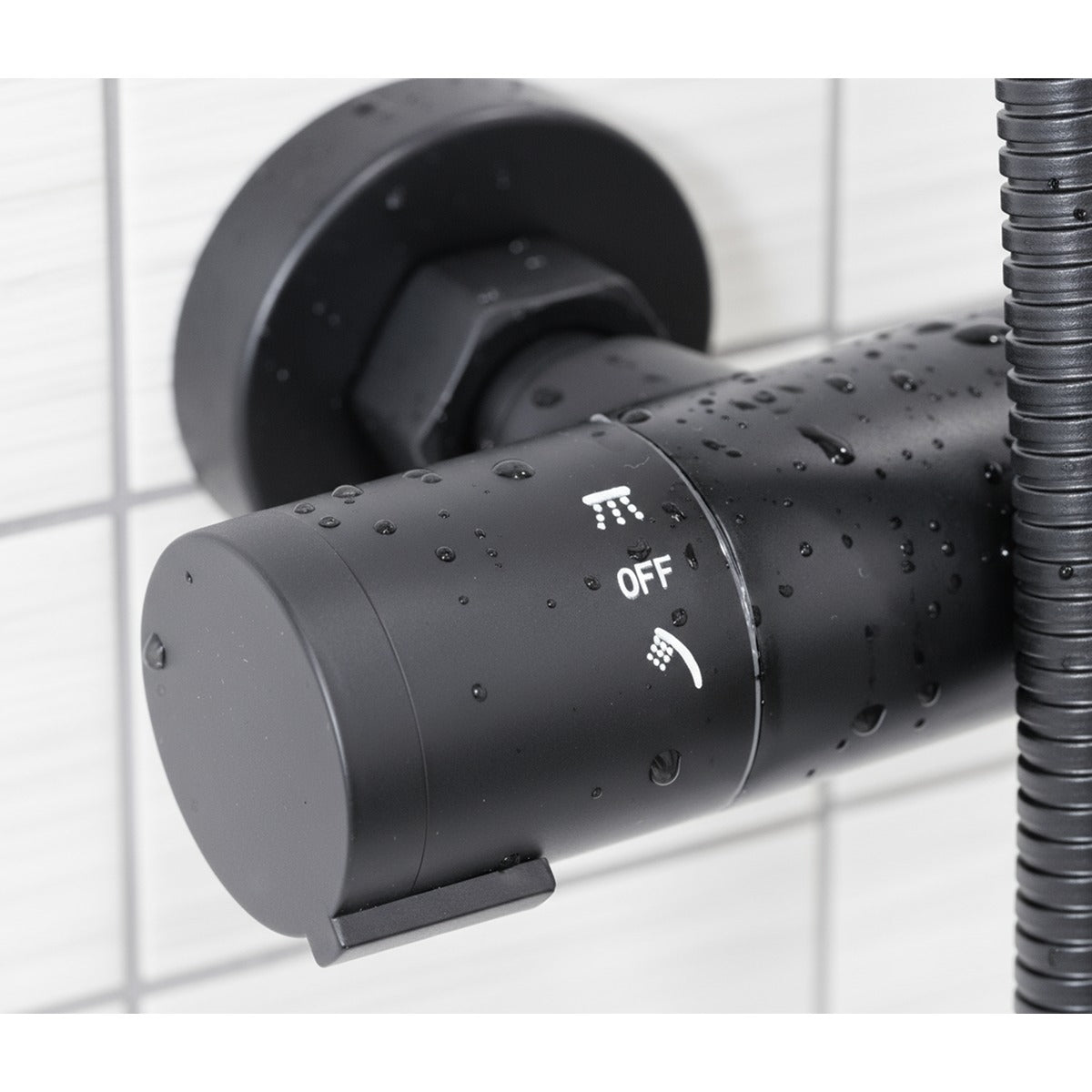 Baridi Thermostatic Shower Mixer Set, 20cm Round Head, Adjustable Rail - Black DH315