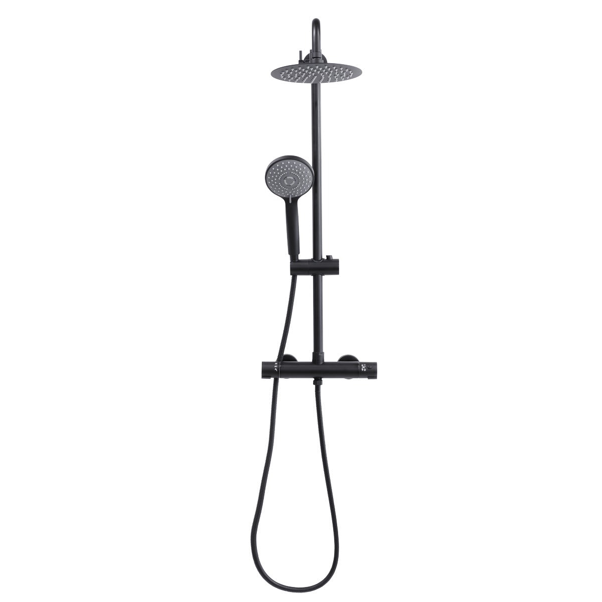 Baridi Thermostatic Shower Mixer Set, 20cm Round Head, Adjustable Rail - Black DH315
