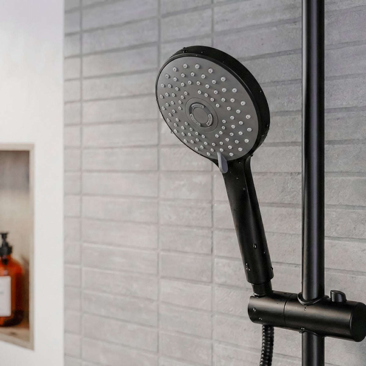 Baridi Thermostatic Shower Mixer Set, 20cm Round Head, Adjustable Rail - Black DH315