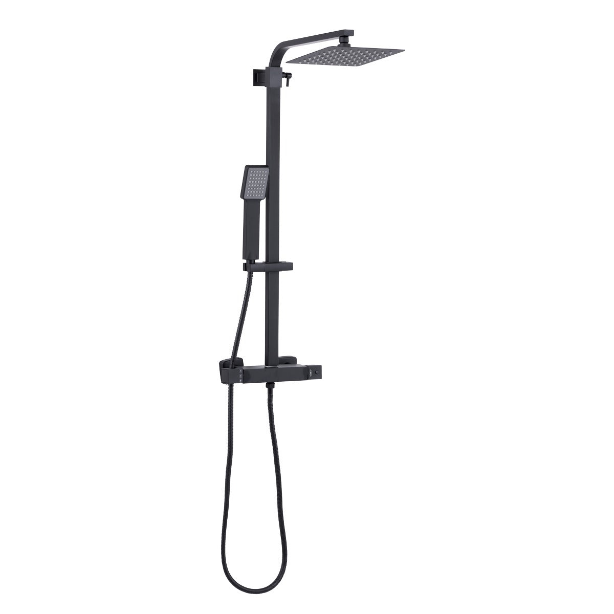 Baridi Thermostatic Shower Mixer Set, 20x20cm Square Head, Adjustable Rail - Black DH317