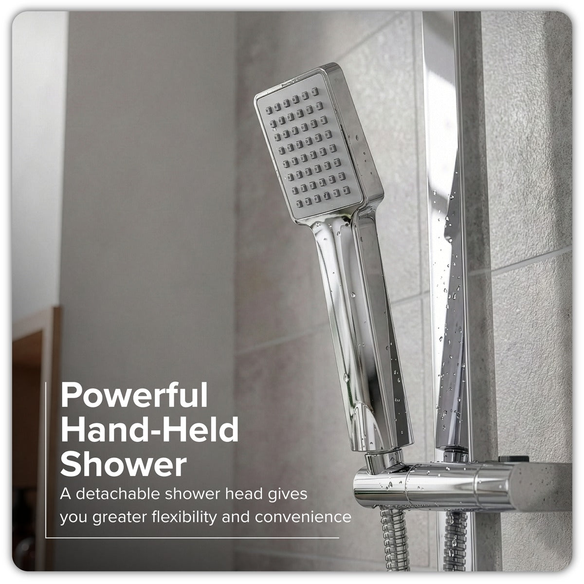Baridi Thermostatic Shower Mixer Set, 20x20cm Square Head, Adjustable Rail - Black DH317