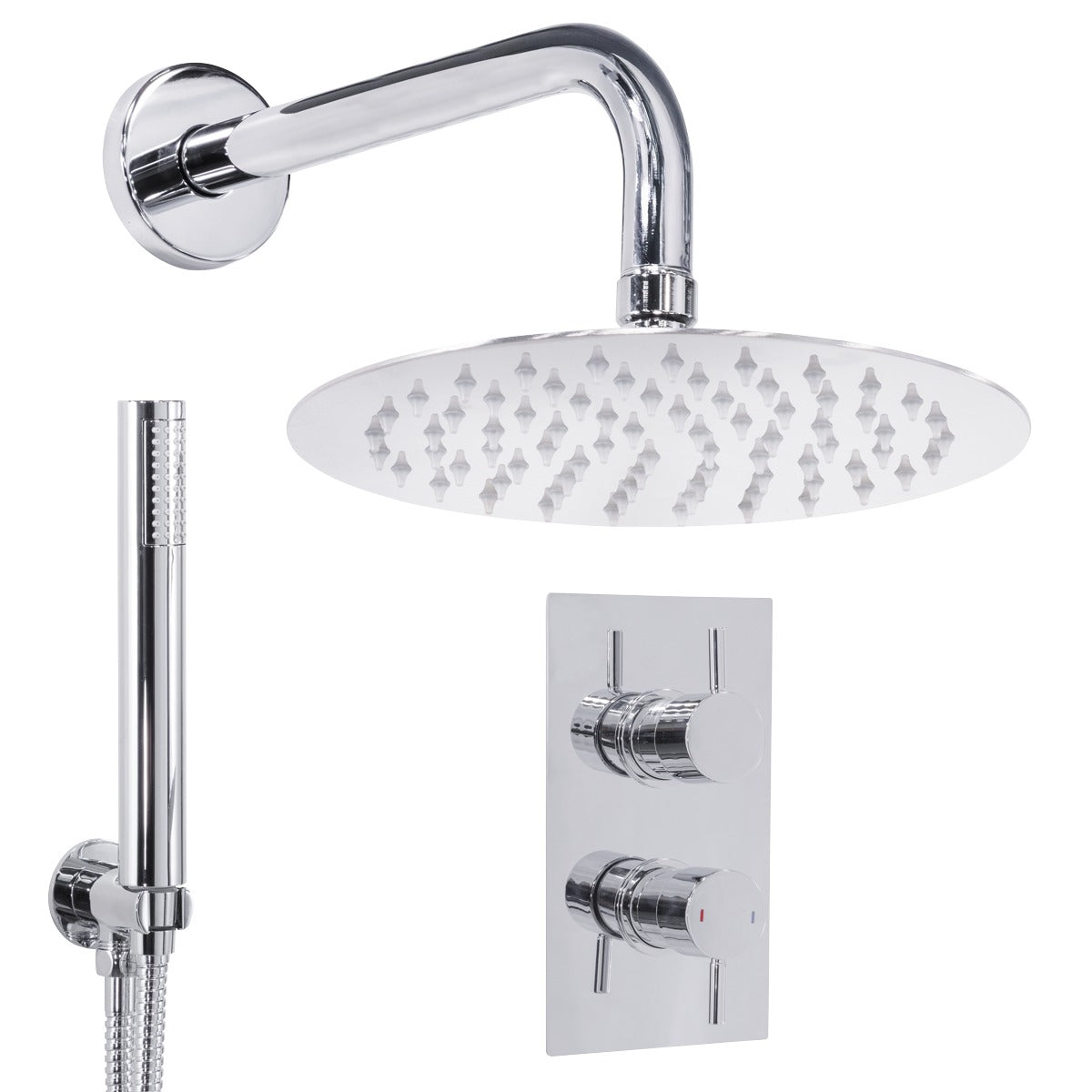 Baridi Concealed Thermostatic Shower Set 20cm Round Head & Hand Shower - Chrome DH318