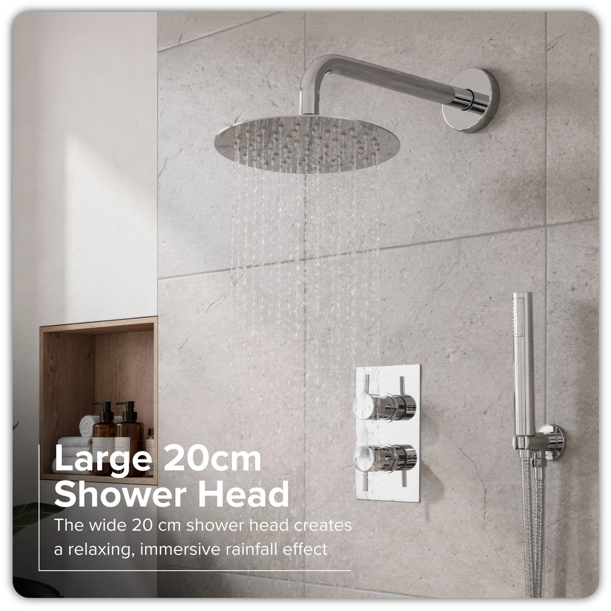 Baridi Concealed Thermostatic Shower Set 20cm Round Head & Hand Shower - Chrome DH318