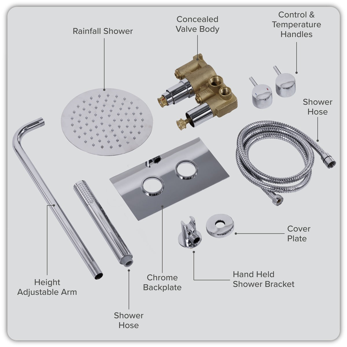 Baridi Concealed Thermostatic Shower Set 20cm Round Head & Hand Shower - Chrome DH318