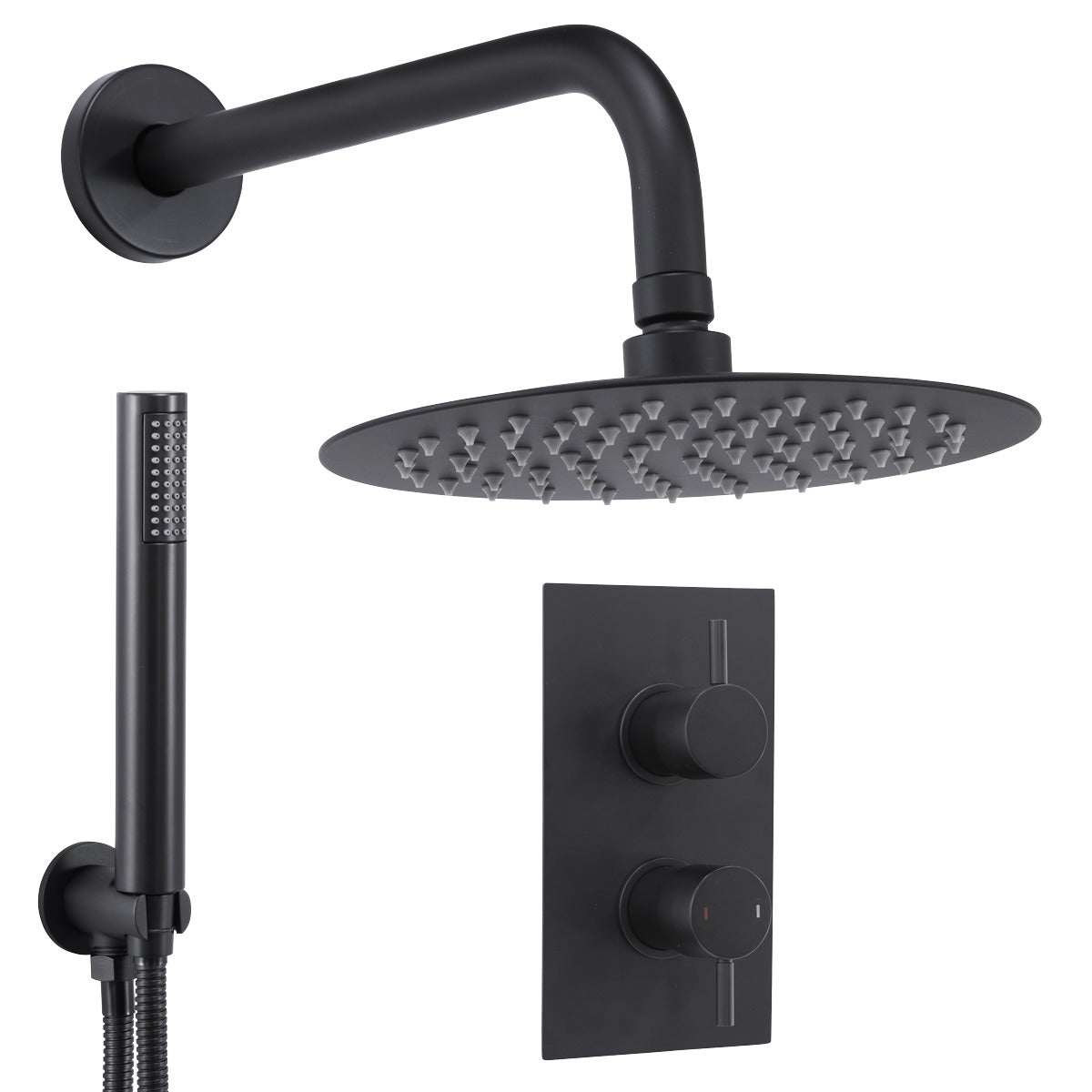 Baridi Concealed Thermostatic Shower Set, 20cm Round Head & Hand Shower - Black DH319