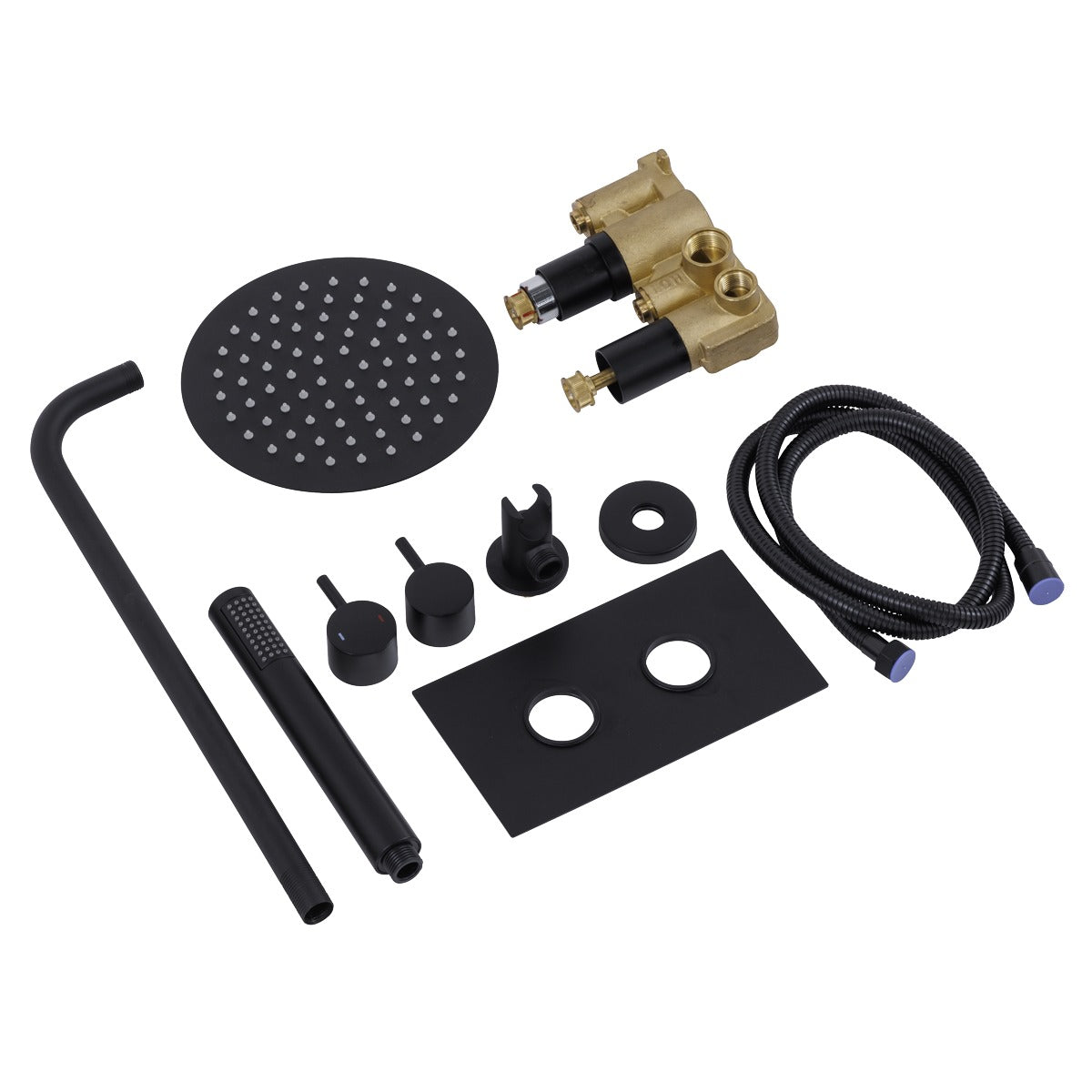 Baridi Concealed Thermostatic Shower Set, 20cm Round Head & Hand Shower - Black DH319
