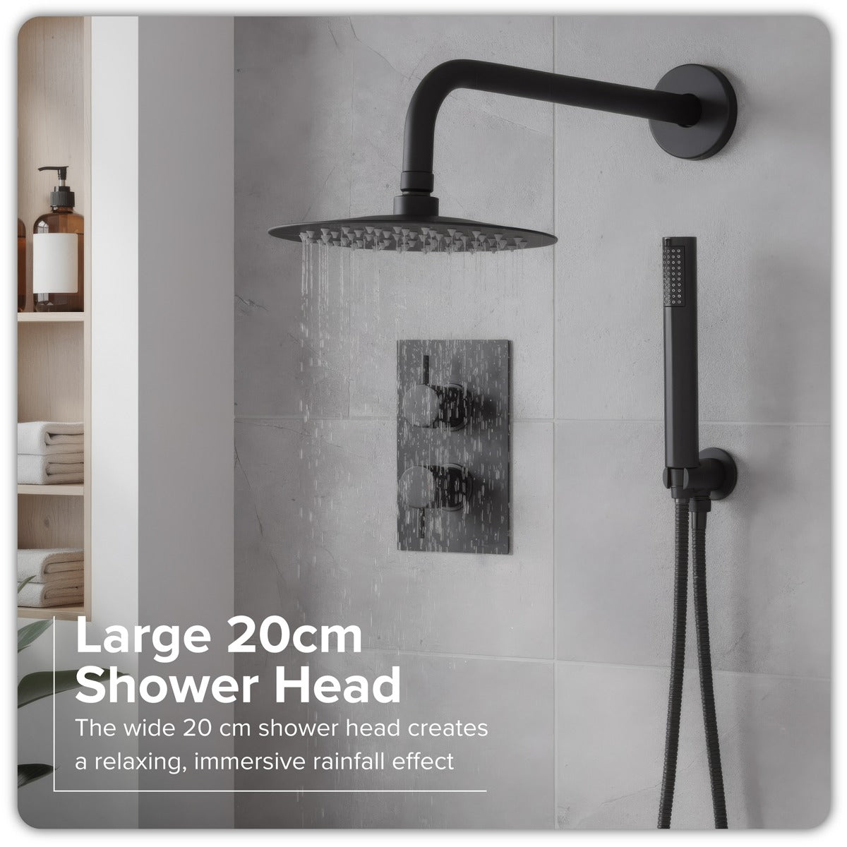 Baridi Concealed Thermostatic Shower Set, 20cm Round Head & Hand Shower - Black DH319