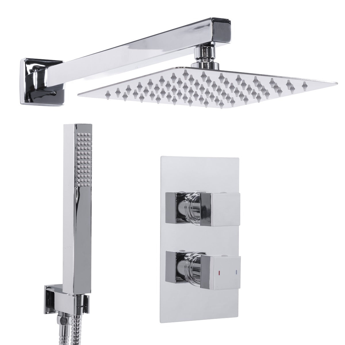 Baridi Concealed Thermostatic Shower Set 20 x 20cm Square Head & Hand Shower - Chrome DH320