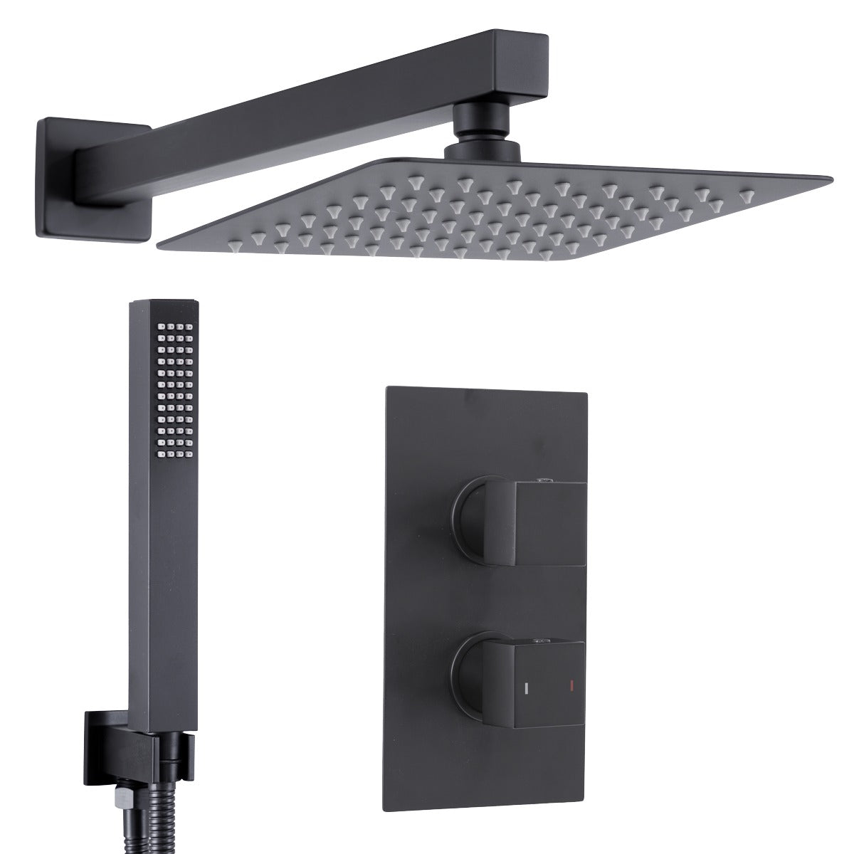 Baridi Concealed Thermostatic Shower Set 20 x 20cm Square Head & Hand Shower - Black DH321