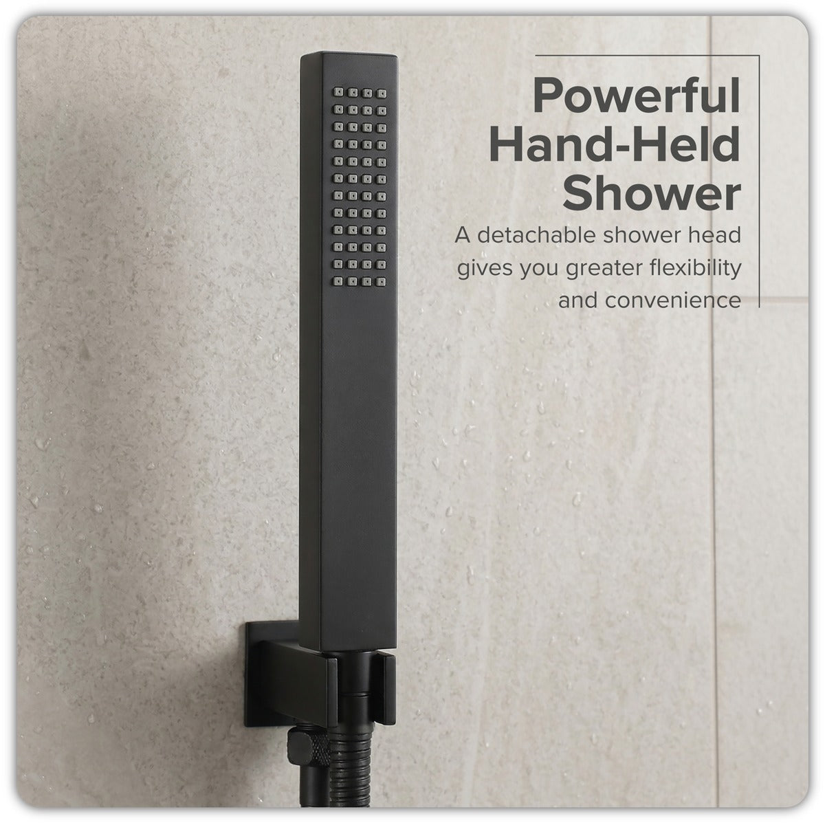 Baridi Concealed Thermostatic Shower Set 20 x 20cm Square Head & Hand Shower - Black DH321