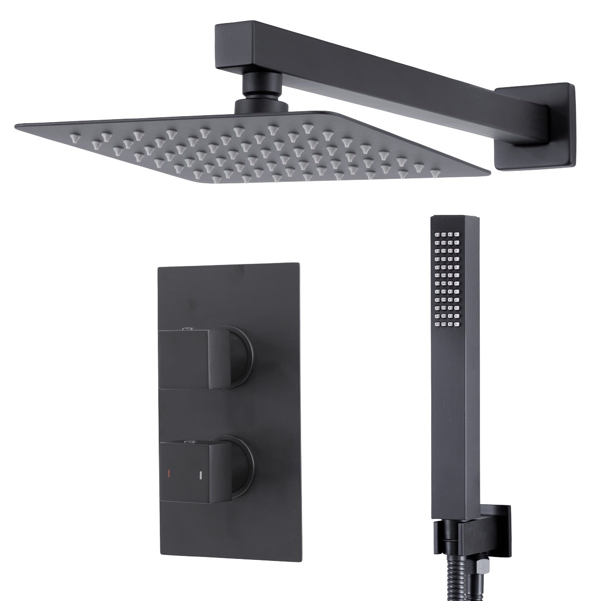 Baridi Concealed Thermostatic Shower Set 20 x 20cm Square Head & Hand Shower - Black DH321