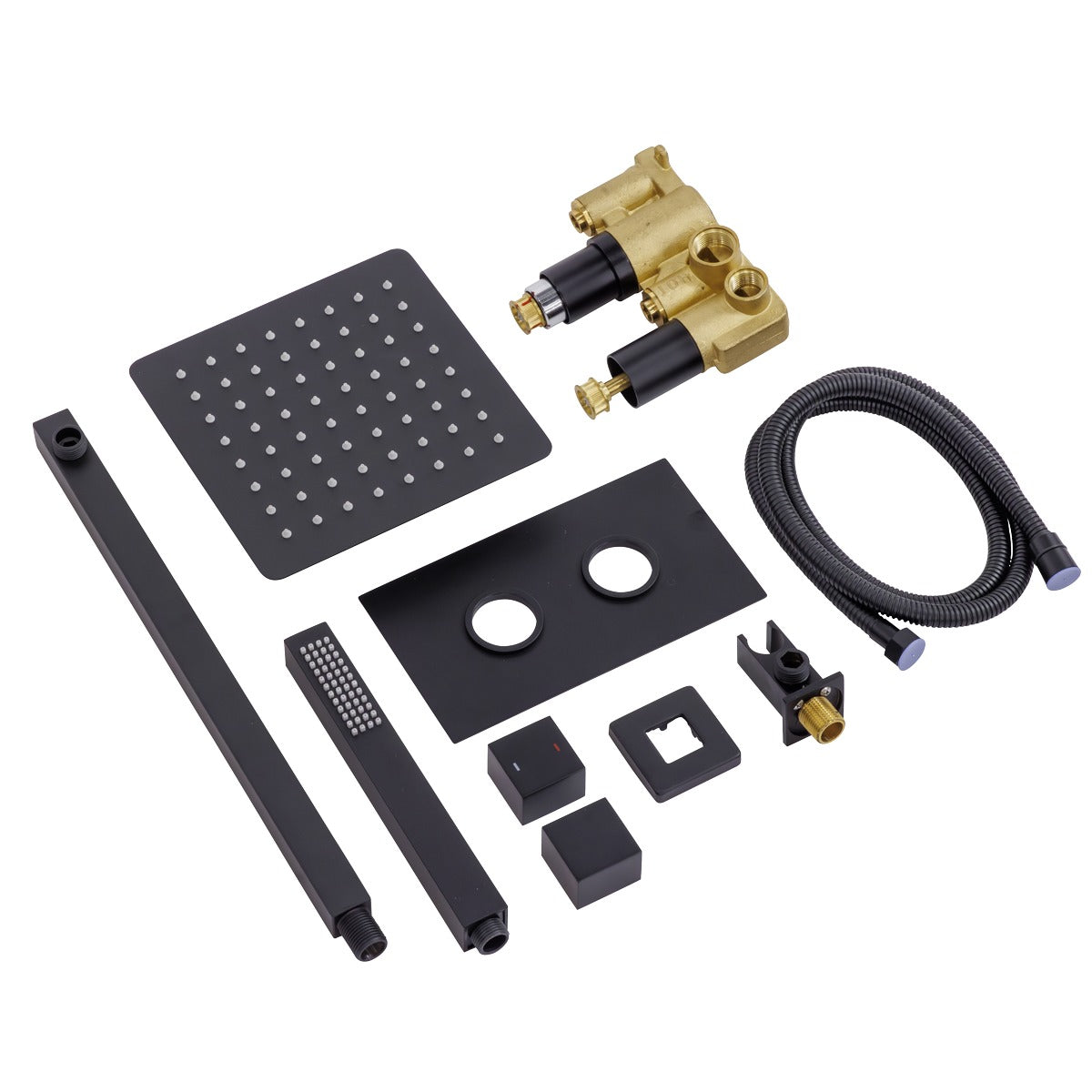 Baridi Concealed Thermostatic Shower Set 20 x 20cm Square Head & Hand Shower - Black DH321