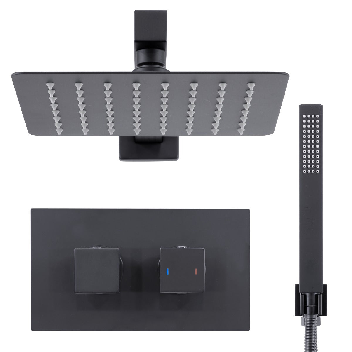 Baridi Concealed Thermostatic Shower Set 20 x 20cm Square Head & Hand Shower - Black DH321