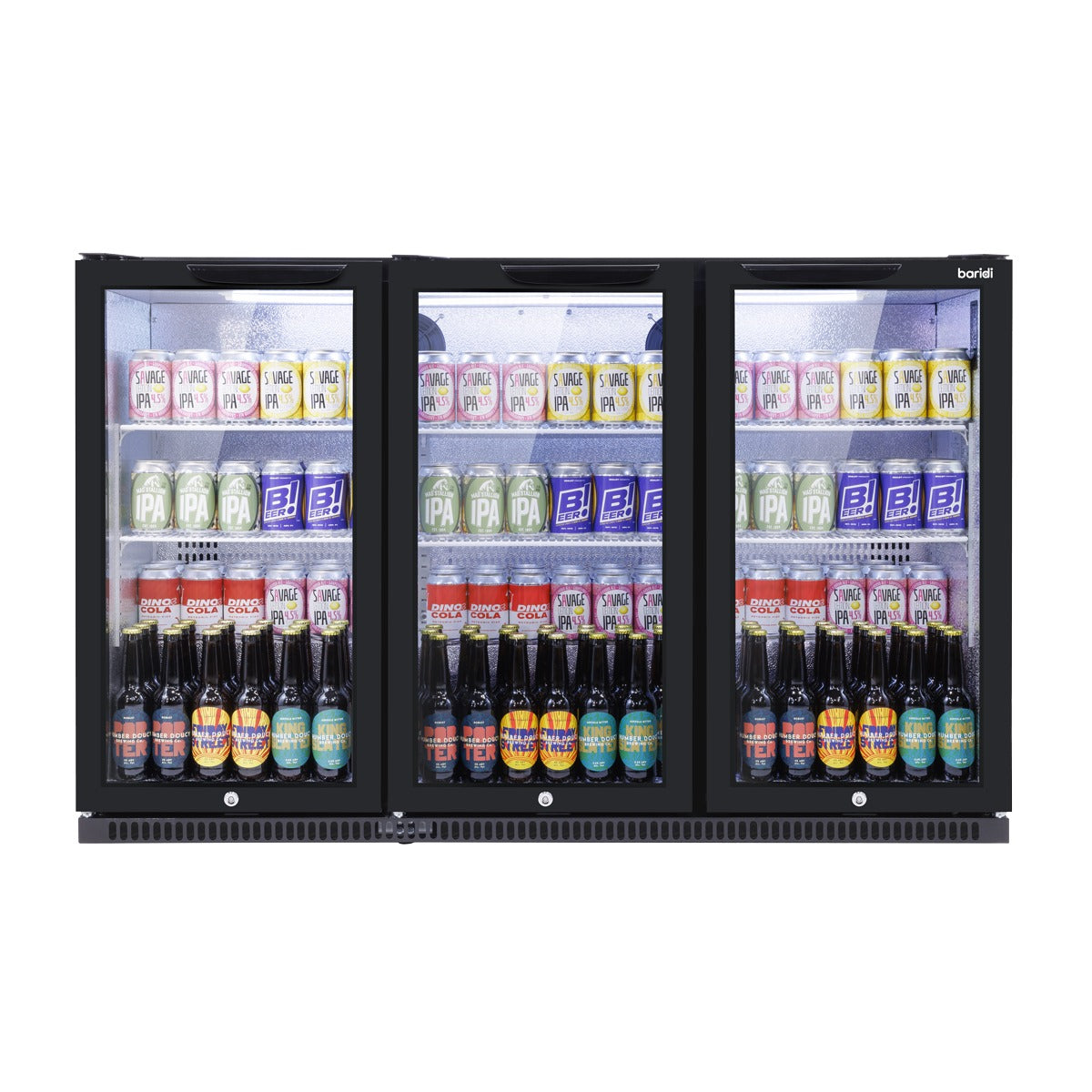Baridi Hinged Triple Door, Back Bar Drinks Fridge/Cooler, 307L Capacity DH336