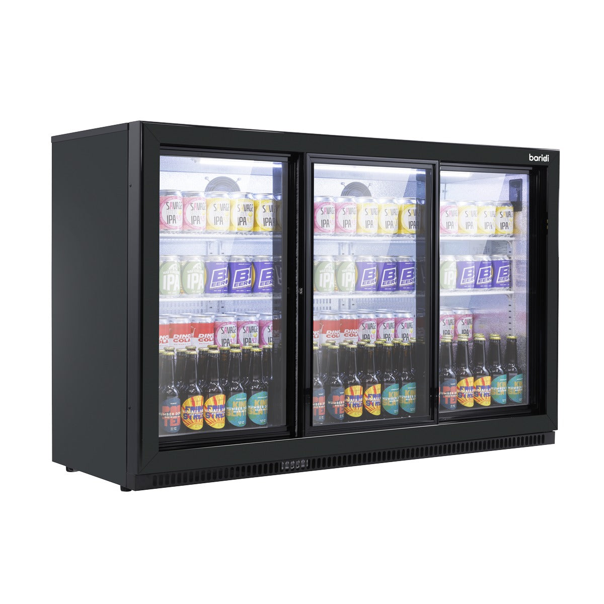 Baridi Sliding Triple Door, Back Bar Drinks Fridge/Cooler, 307L Capacity DH337