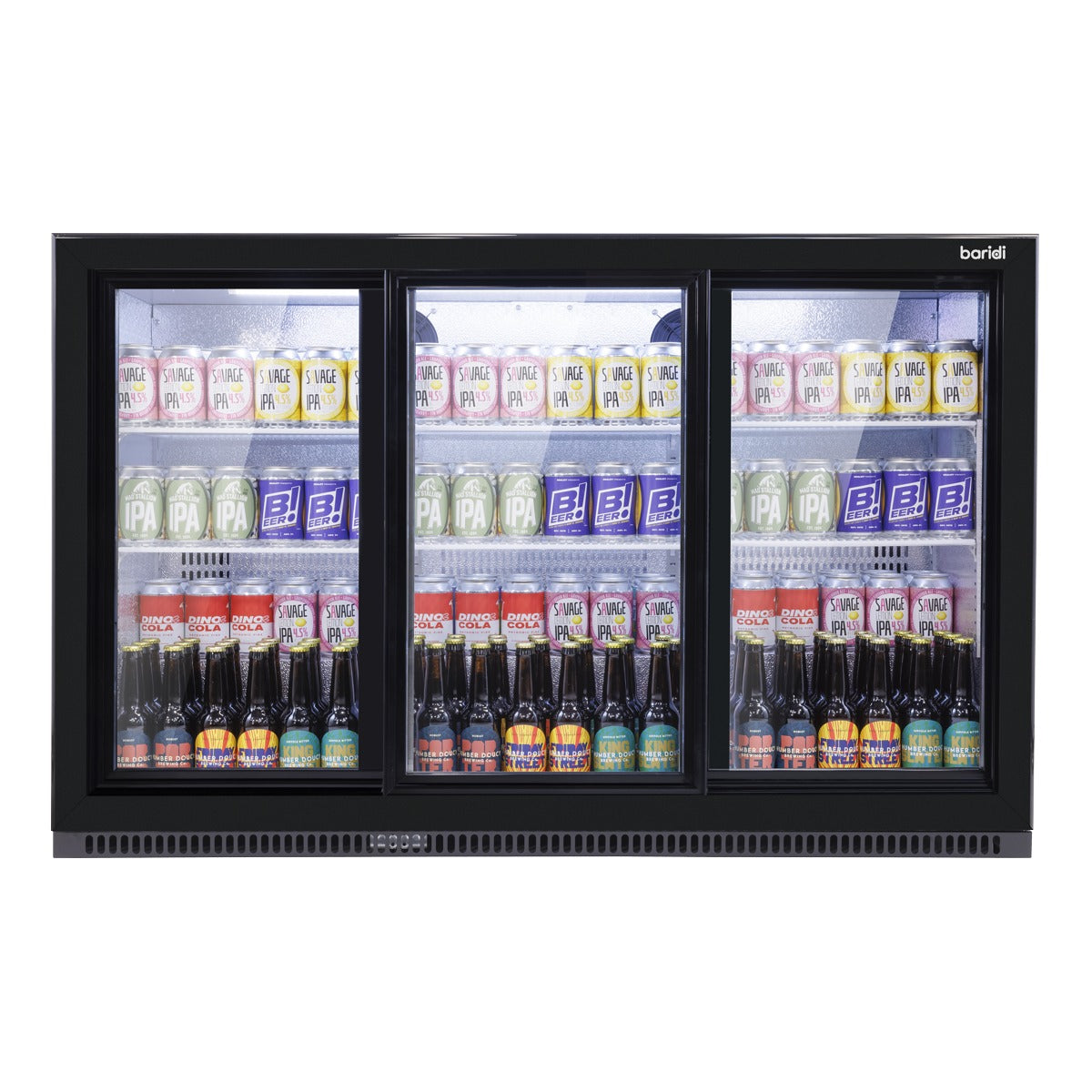 Baridi Sliding Triple Door, Back Bar Drinks Fridge/Cooler, 307L Capacity DH337