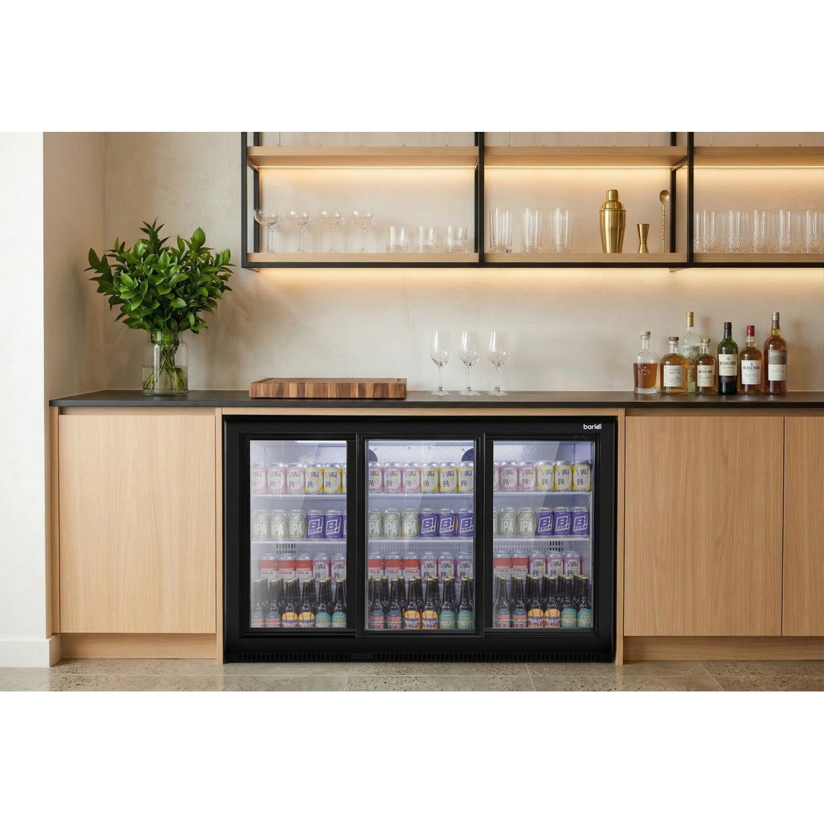 Baridi Sliding Triple Door, Back Bar Drinks Fridge/Cooler, 307L Capacity DH337