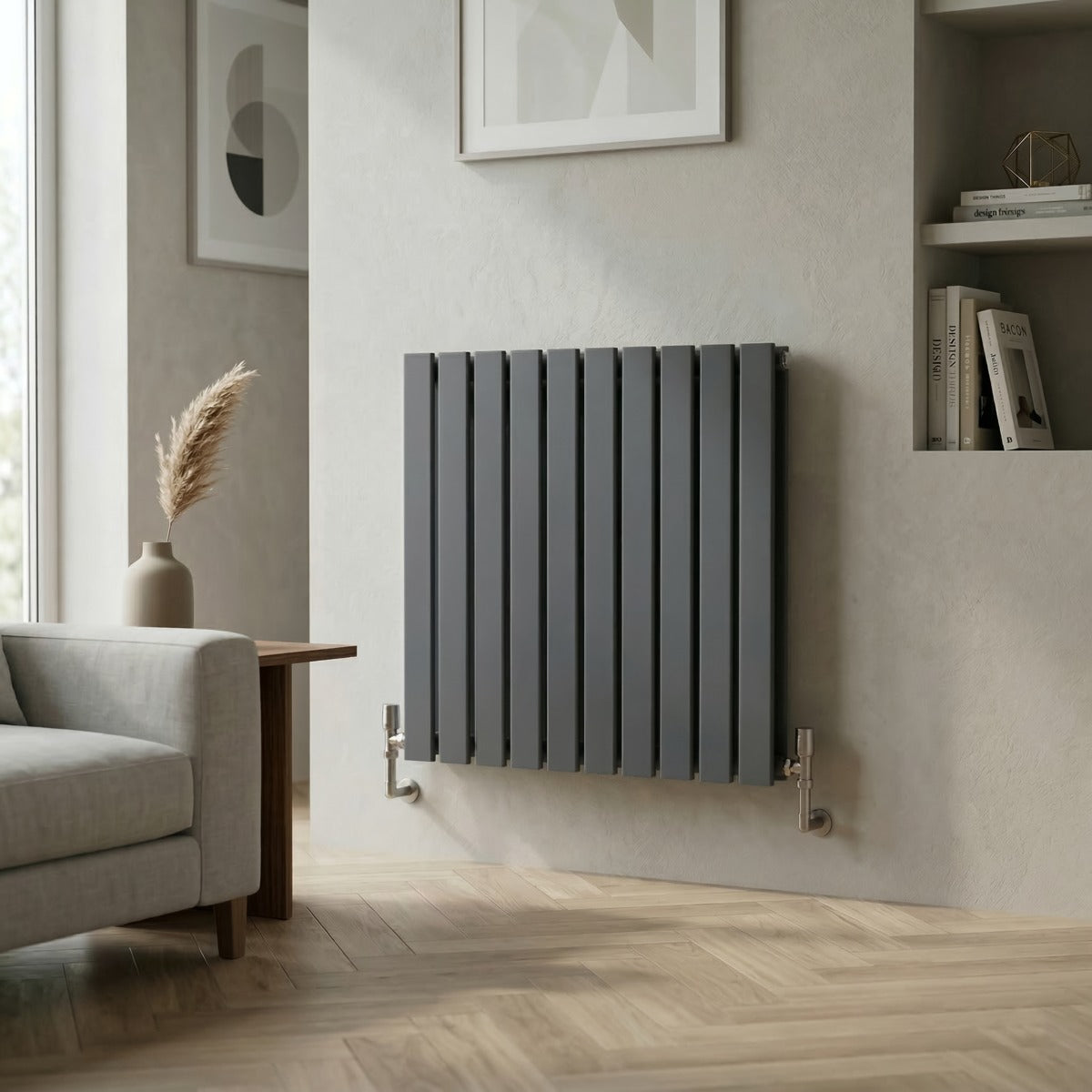Baridi Horizontal Radiator Contemporary Double Flat Panel Design 600 x 700mm – Anthracite DH340