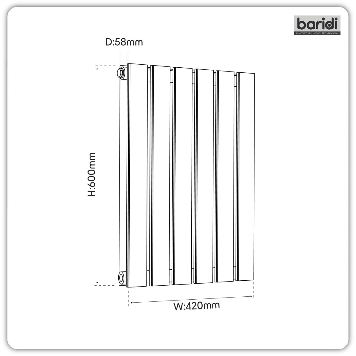 Baridi Horizontal Radiator Contemporary Double Flat Panel Design 600 x 420mm – Black DH343