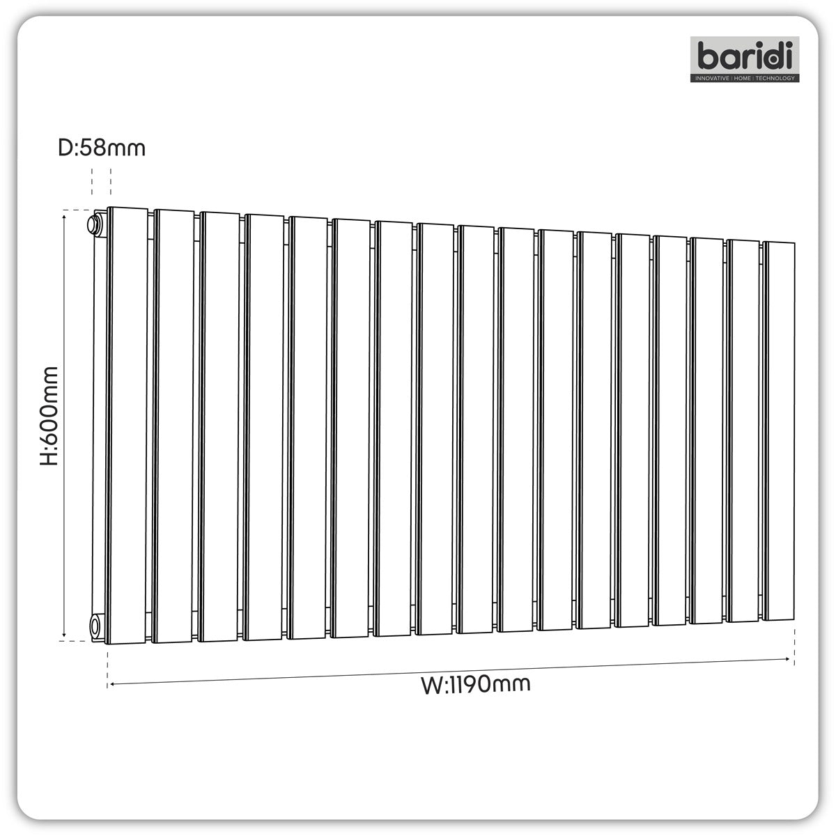 Baridi Horizontal Radiator Contemporary Double Flat Panel Design 600 x 1190mm – Black DH347