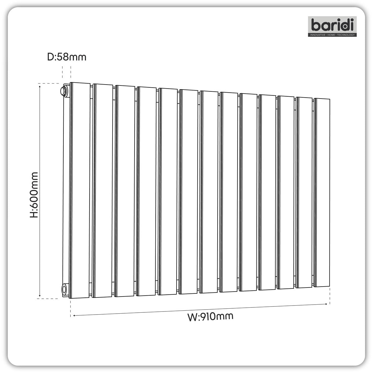 Baridi Horizontal Radiator Contemporary Double Flat Panel Design 600 x 910mm – White DH351