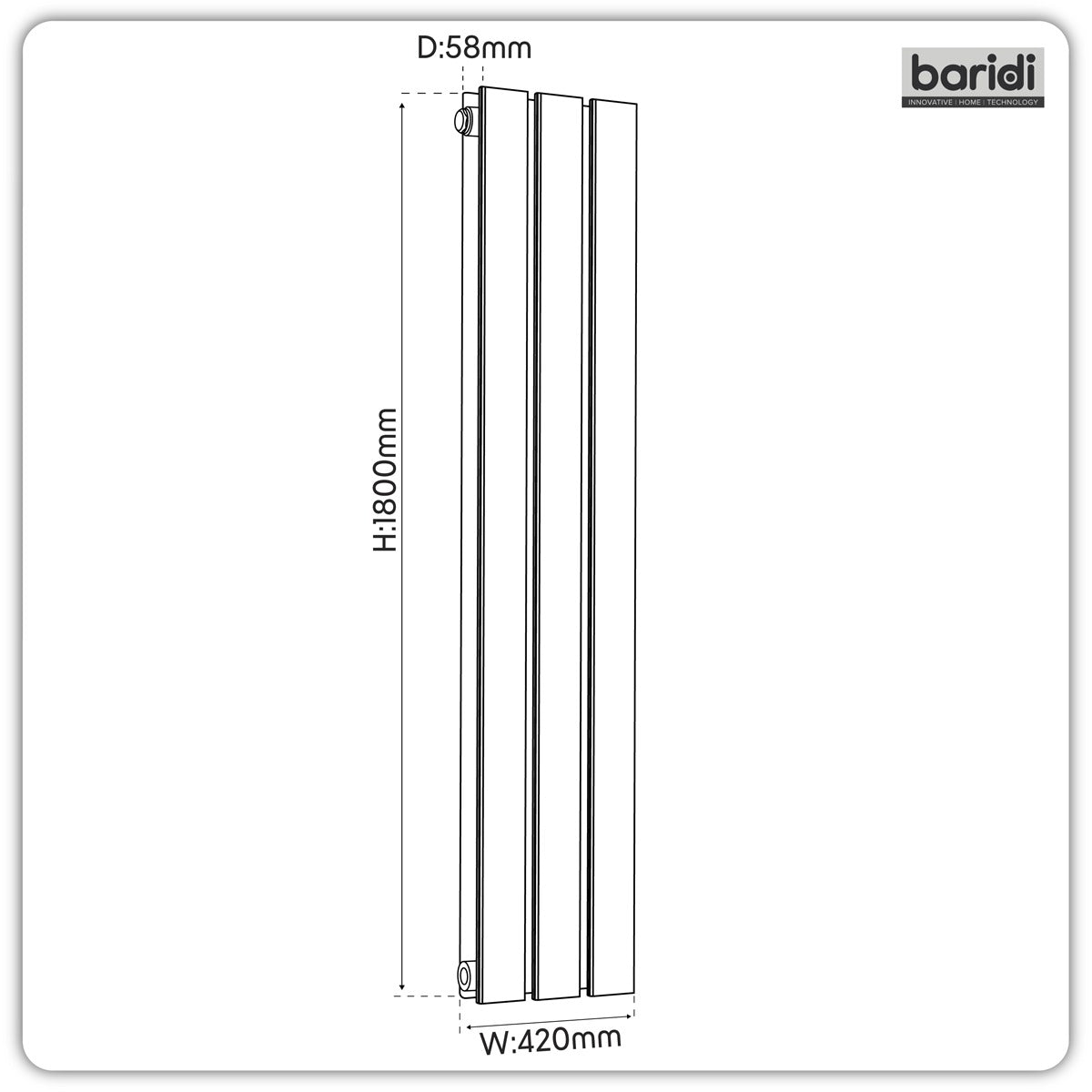 Baridi Vertical Radiator Contemporary Double Flat Panel Design 420 x 1800mm – Anthracite DH353
