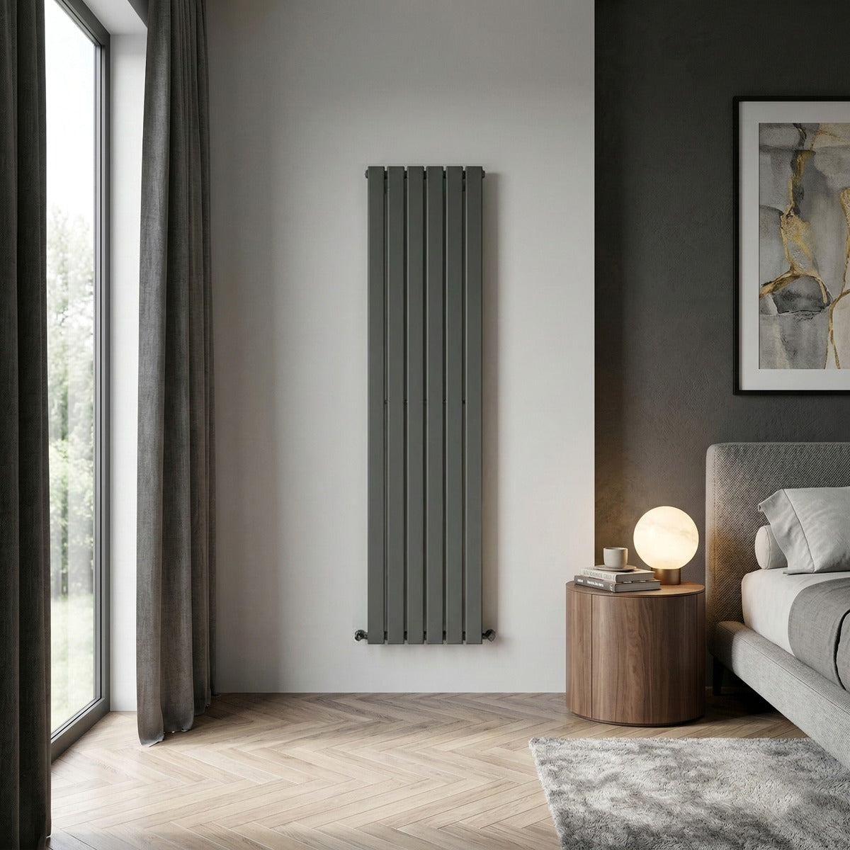 Baridi Vertical Radiator Contemporary Double Flat Panel Design 420 x 1800mm – Anthracite DH353