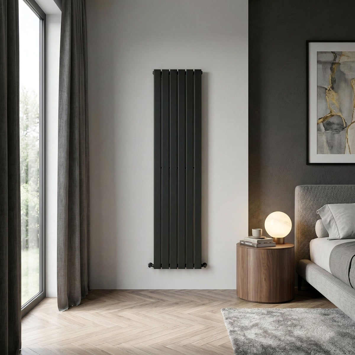 Baridi Vertical Radiator Contemporary Double Flat Panel Design 420 x 1800mm – Black DH354