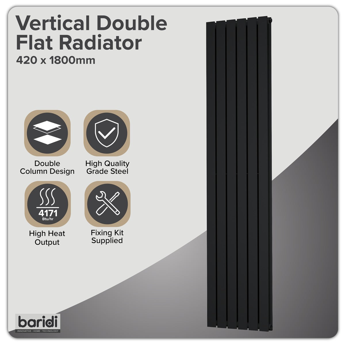 Baridi Vertical Radiator Contemporary Double Flat Panel Design 420 x 1800mm – White DH355