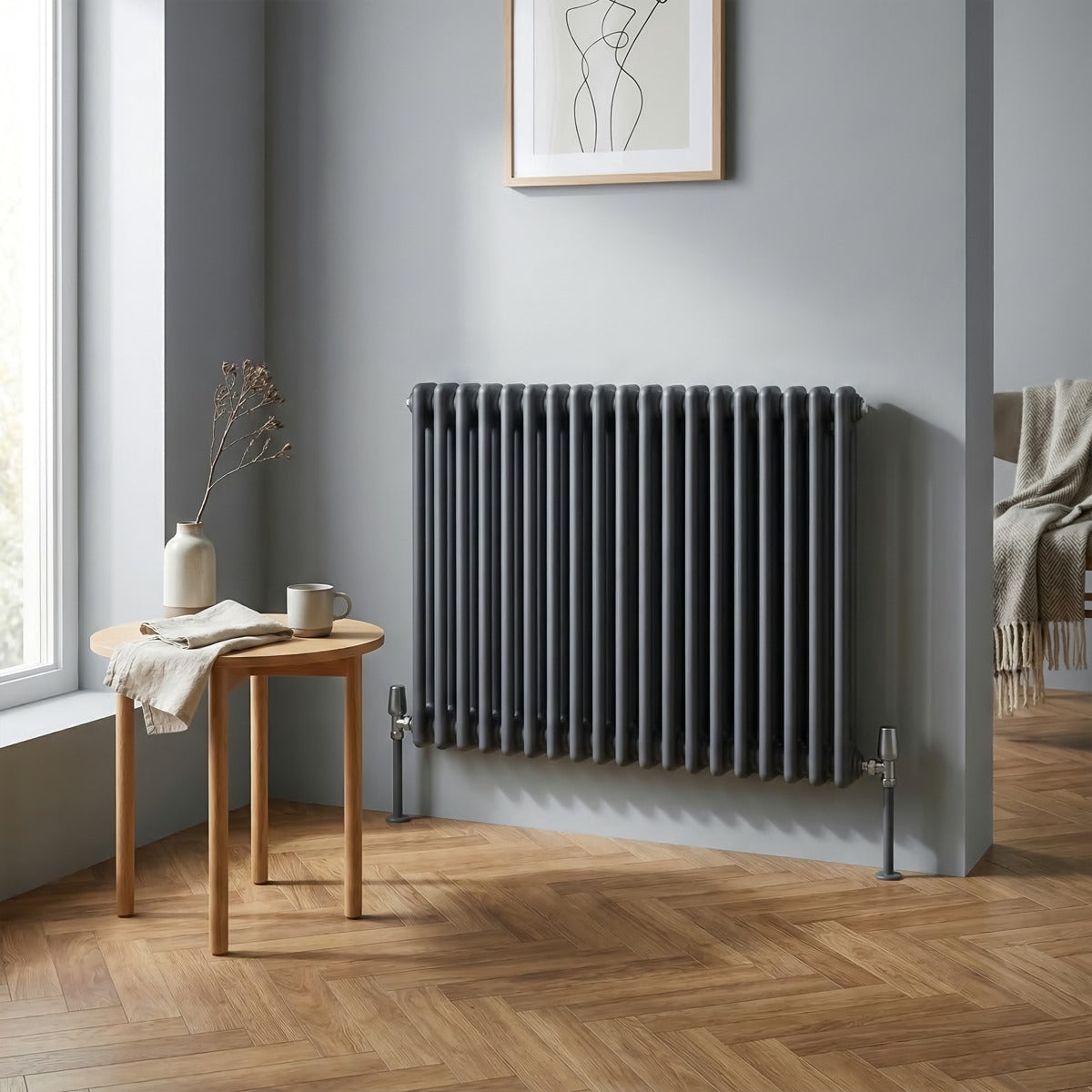 Baridi Horizontal Traditional 2 Column Radiator 600 x 832mm – Anthracite DH358