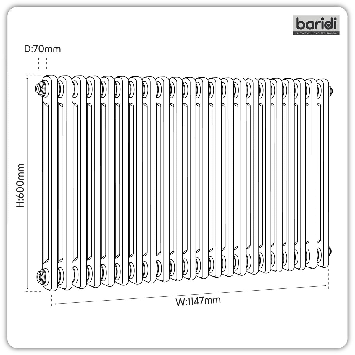 Baridi Horizontal Traditional 2 Column Radiator 600 x 1147mm – Anthracite DH360