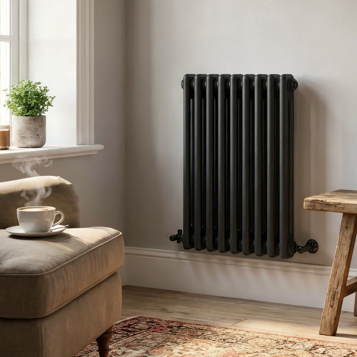 Baridi Horizontal Traditional 2 Column Radiator 600 x 427mm – Black DH361