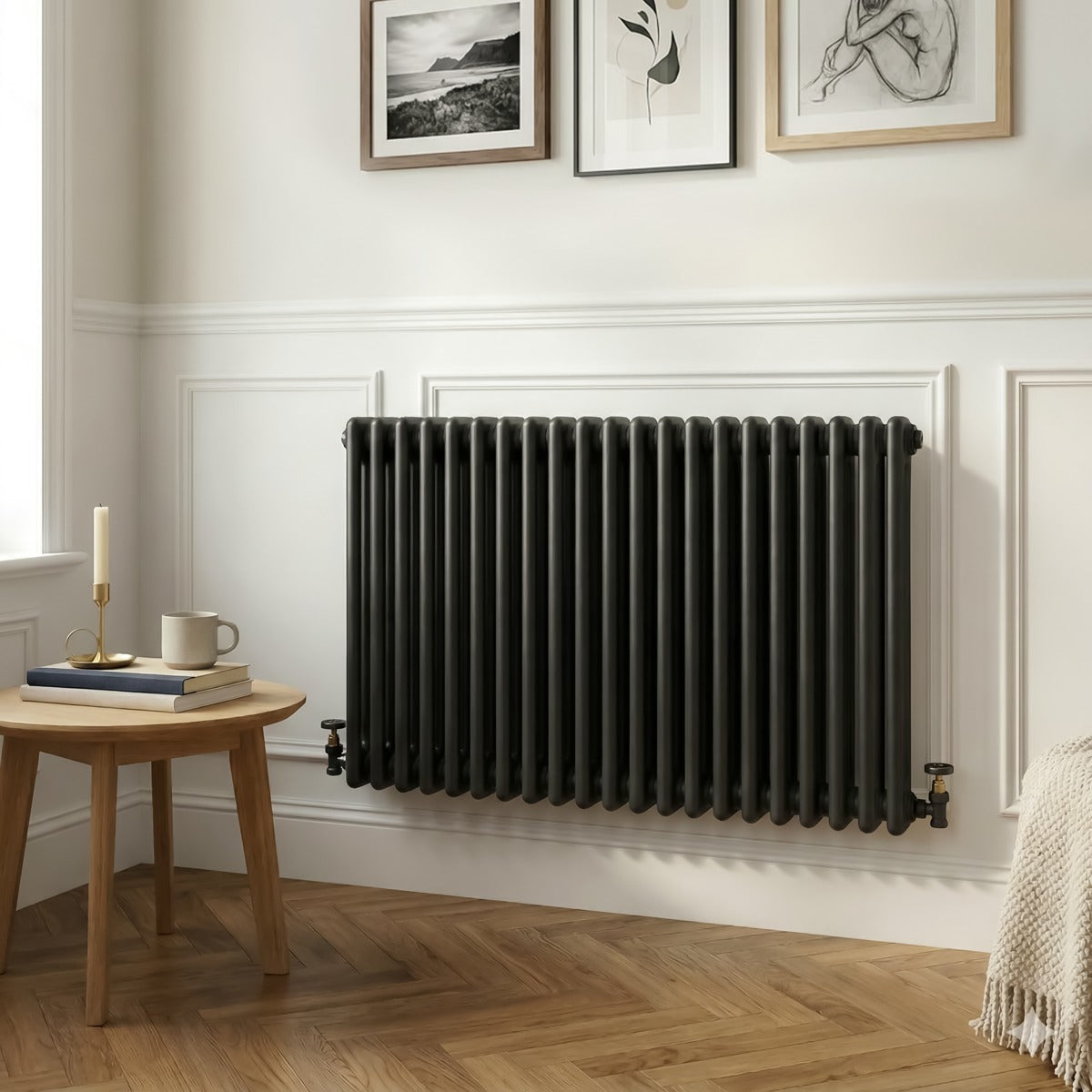 Baridi Horizontal Traditional 2 Column Radiator 600 x 1012mm – Black DH364