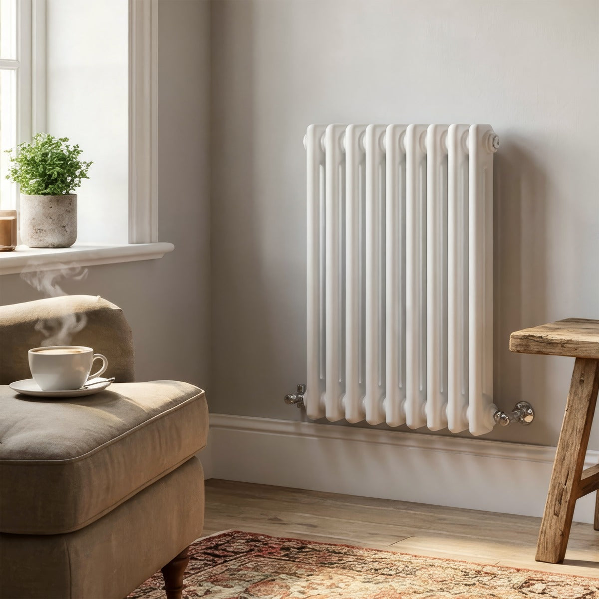Baridi Horizontal Traditional 2 Column Radiator 600 x 427mm – White DH366