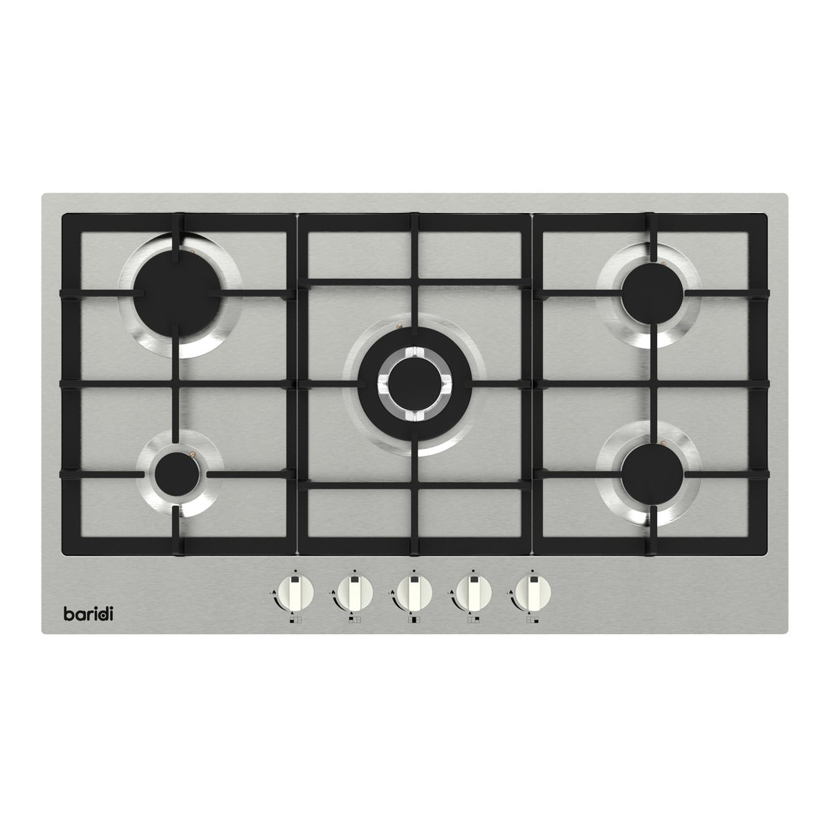 Baridi 90cm Gas Hob Stainless Steel with 5 Burners, Cast Iron Supports & Auto Ignition 11kW DH382
