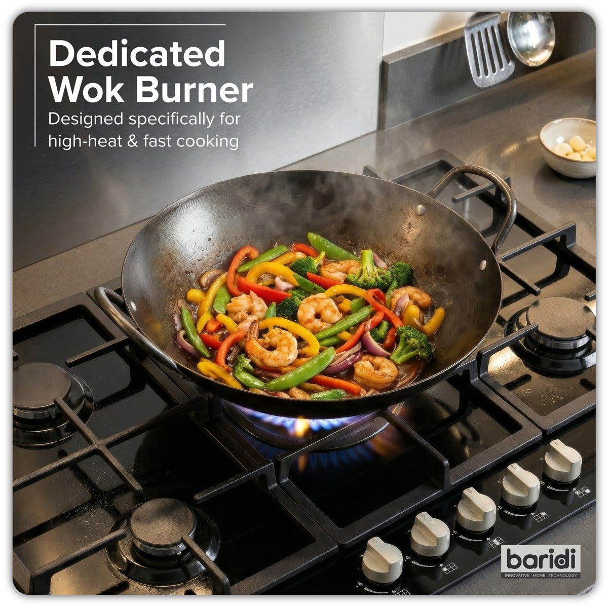 Baridi 90cm Gas Hob Glass with 5 Burners, Cast Iron Supports & Auto Ignition 11kW DH383