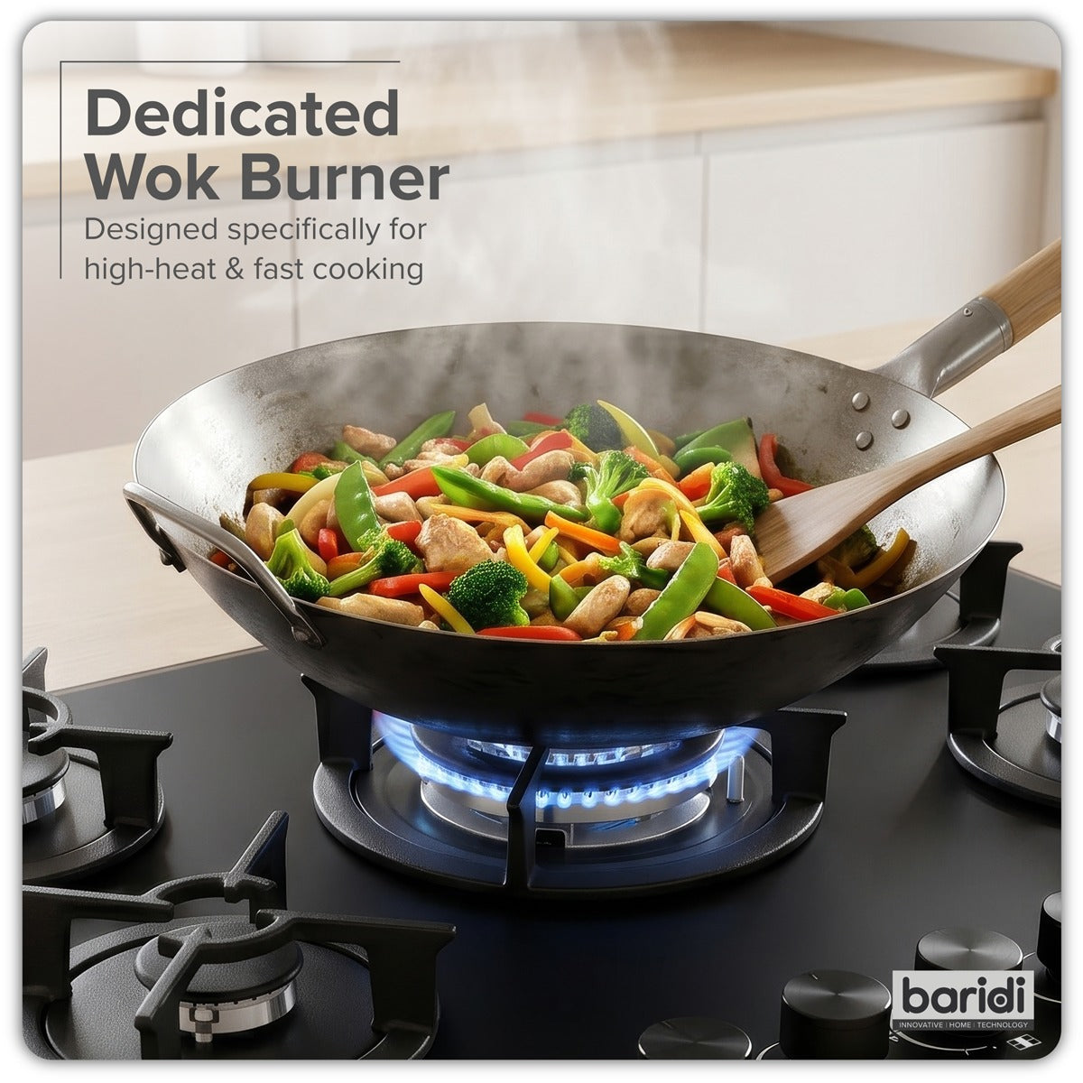 Baridi 70cm Gas Hob Matt Black Glass with 5 Burners, Cast Iron Supports & Auto Ignition 10.4kW DH384