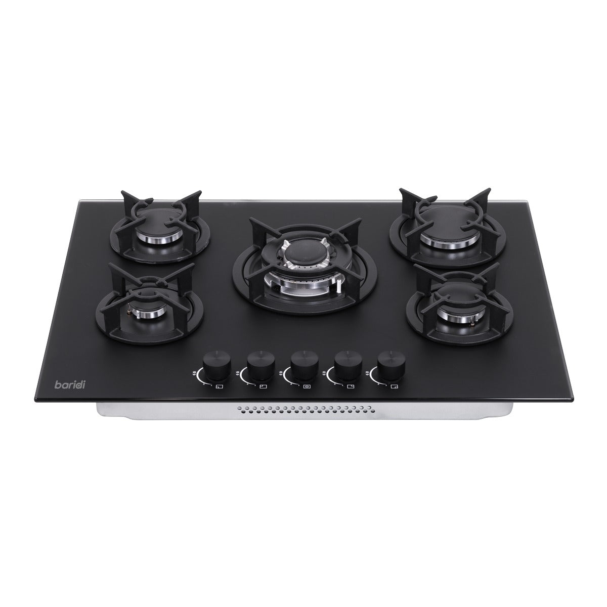 Baridi 70cm Gas Hob Matt Black Glass with 5 Burners, Cast Iron Supports & Auto Ignition 10.4kW DH384