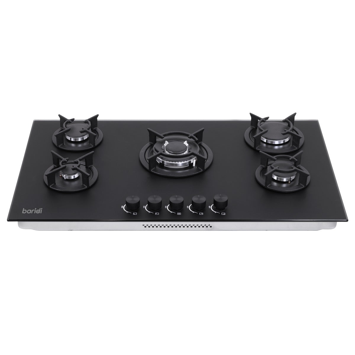 Baridi 90cm Gas Hob Matt Black Glass 5 Burners Cast Iron Supports & Auto Ignition 10.4kW DH385