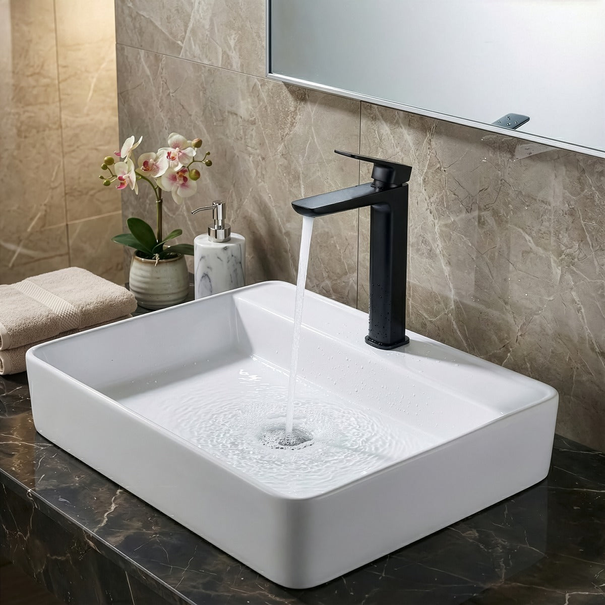 Baridi High Basin Mixer Tap with Clicker Waste - Matt Black DH395